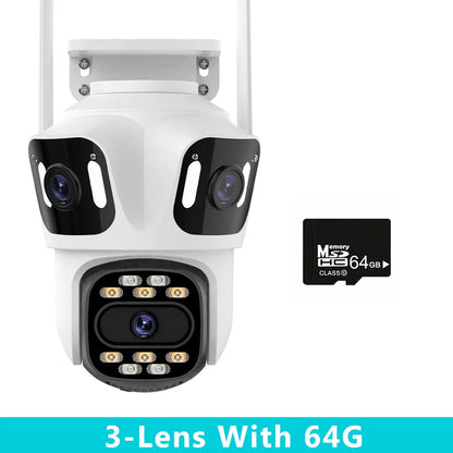 Three Lens PTZ IP Camera Outdoor HD Three Screen Wifi Security Camera Auto Tracking Dual Len Wirelss CCTV Camera Icsee
