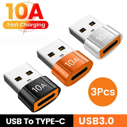 6Pcs 10A OTG USB 3.0 to Type C Adapter USB Female to Type C Male Fast Charging Converter USB to Type C OTG for Xiaomi Laptop PC