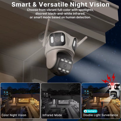 Three Lens PTZ IP Camera Outdoor HD Three Screen Wifi Security Camera Auto Tracking Dual Len Wirelss CCTV Camera Icsee